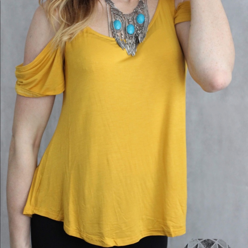 Yellow Cold Shoulder Top